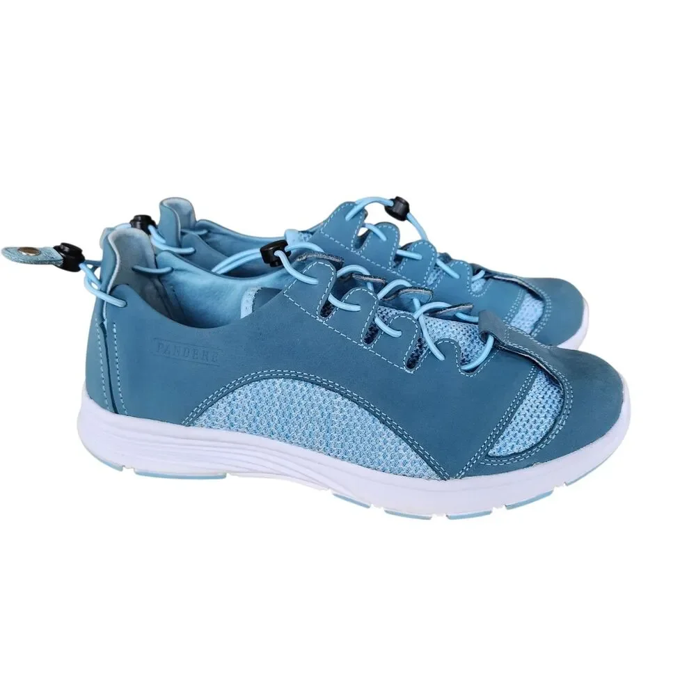 Pandere Barista Blue Leather Comfort Shoes Women’s 10 W Adjustable Swollen Feet